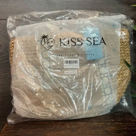 Kiss Sea Shoreline Creations Packable Woven Tote in Tan. New and sealed. - Picture 8 of 11